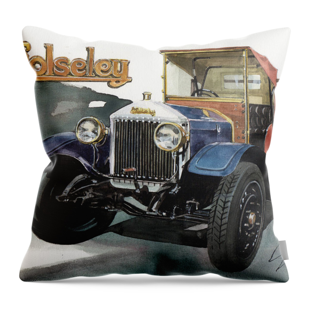 Wolseley Throw Pillow featuring the painting Wolseley Type CP truck by Yoshiharu Miyakawa