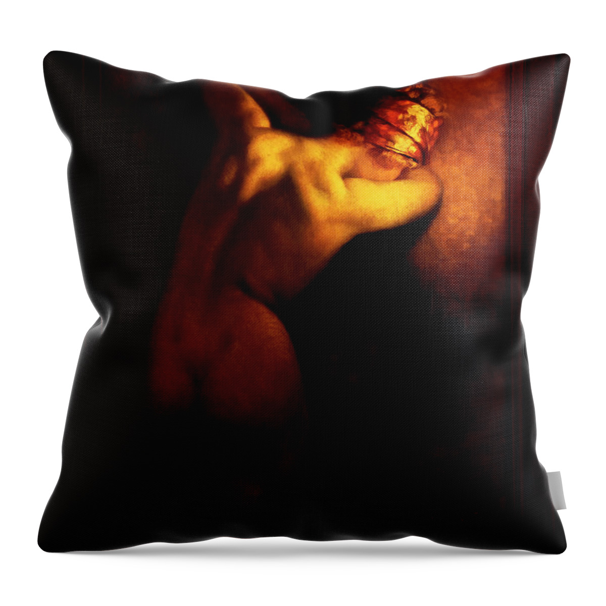 Nude Female Portrait Throw Pillow featuring the painting Woman By Golden Light by Albert Joseph Penot Classical Art Old Masters Reproduction by Rolando Burbon