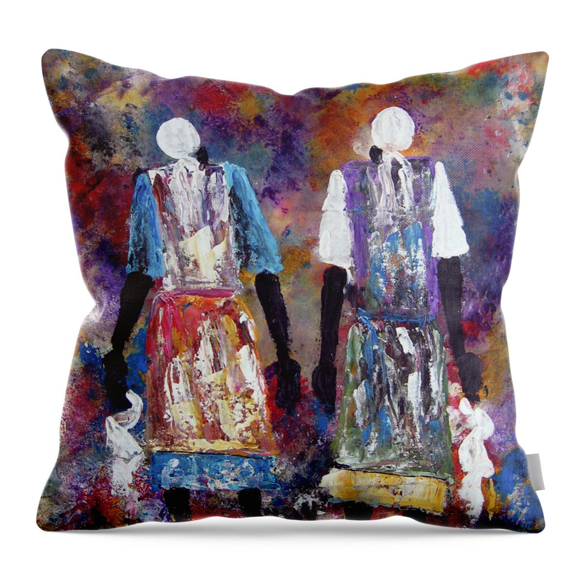  Throw Pillow featuring the painting Woman Of Peace by Peter Sibeko