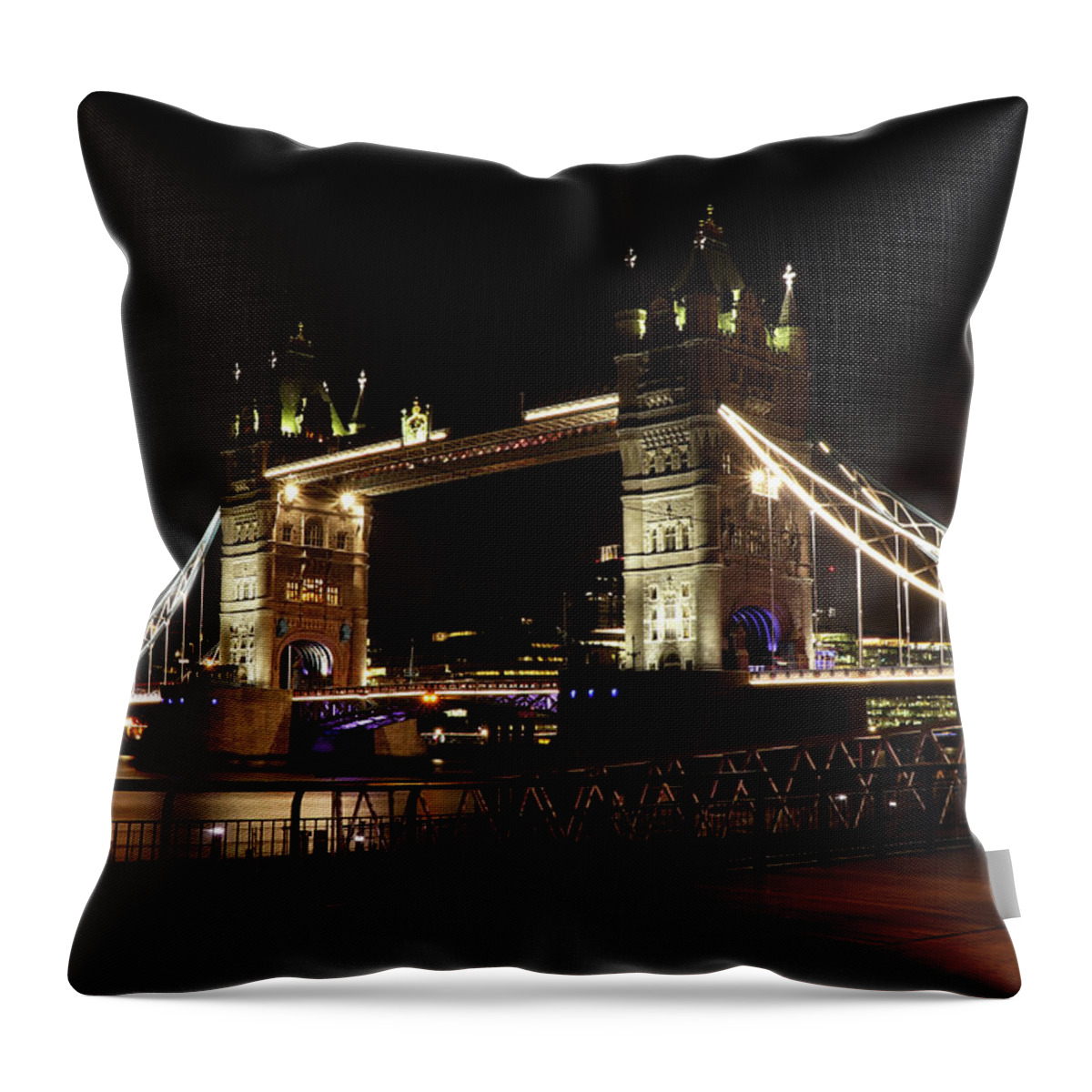 Sky Throw Pillow featuring the photograph Tower Bridge with LED lighting by Vaclav Sonnek