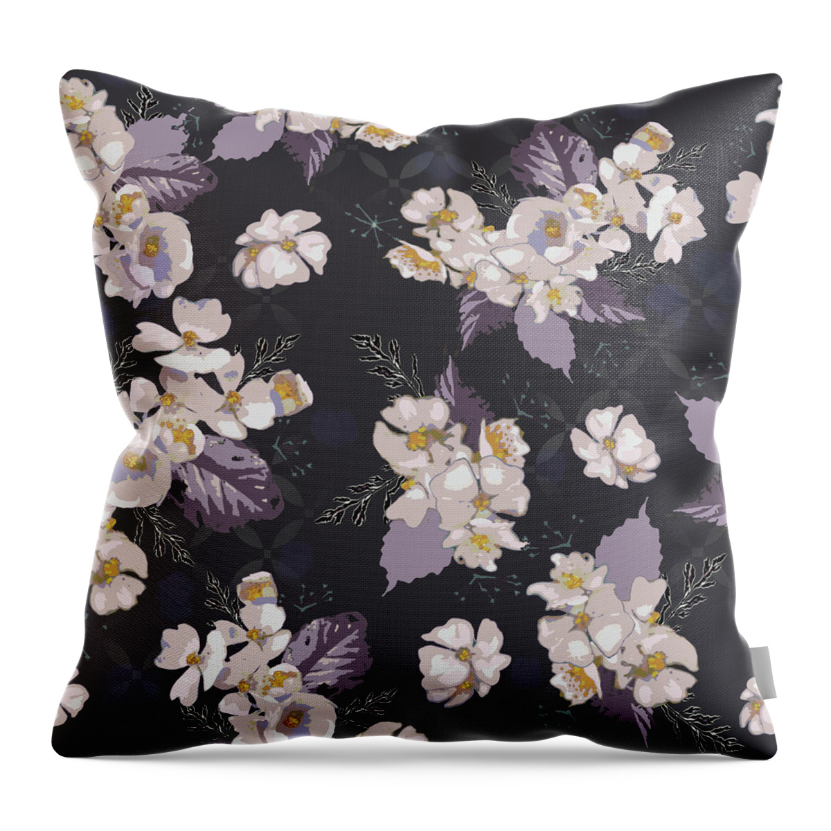 Roses Throw Pillow featuring the digital art Woodcut Wild Roses Plum Pattern by Sand And Chi