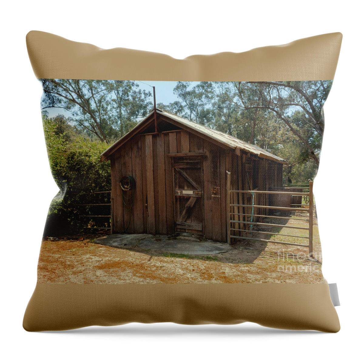 Barn Throw Pillow featuring the photograph Wooden Barn, Bella Vista on Blackwood, Bridgetown, Western Austr by Elaine Teague