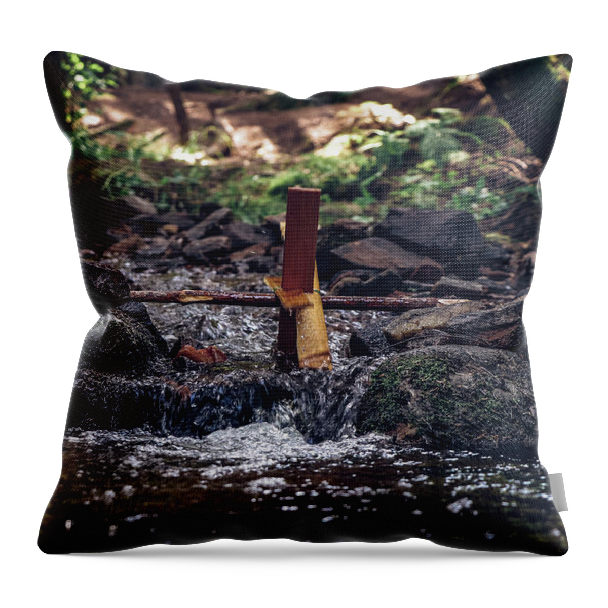 Generate Throw Pillow featuring the photograph Wooden mill driven by a river by Vaclav Sonnek