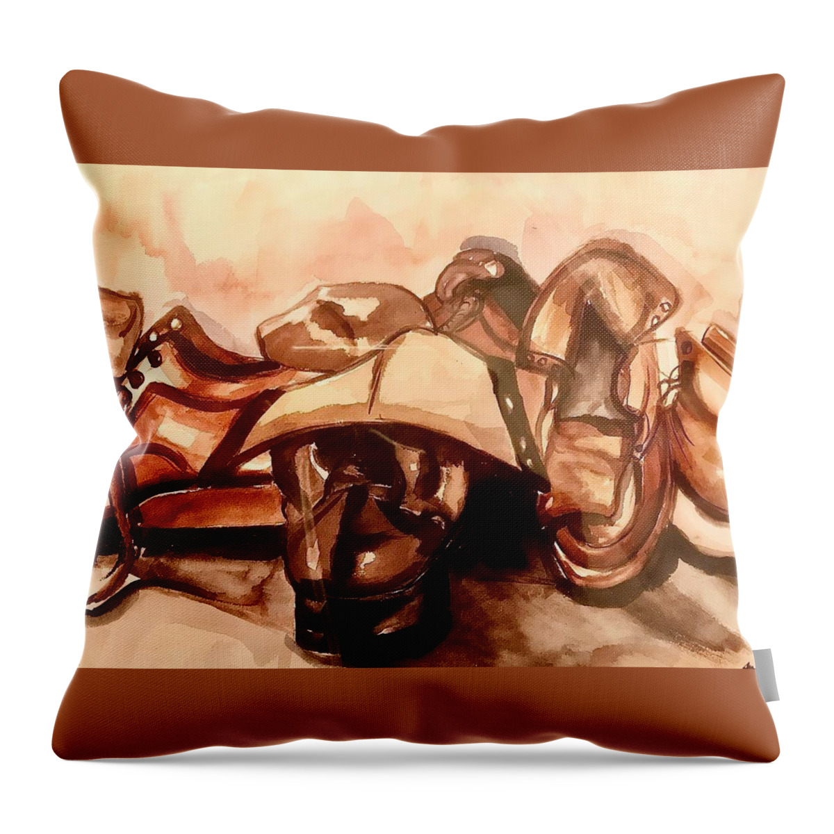  Throw Pillow featuring the painting Workin Shoes by Angie ONeal