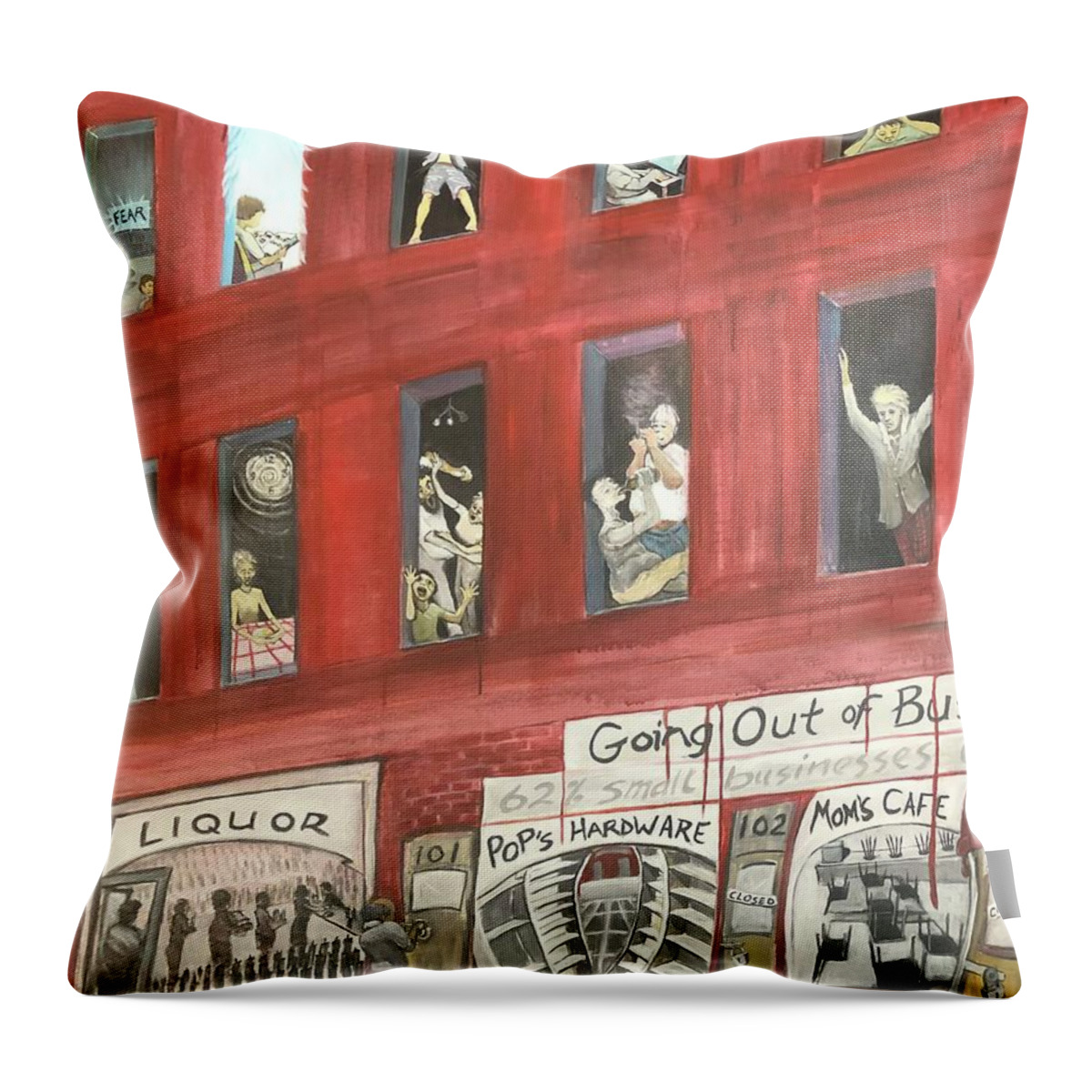 Political Throw Pillow featuring the painting WorldATilt Lockdown by Jeanette Jarmon