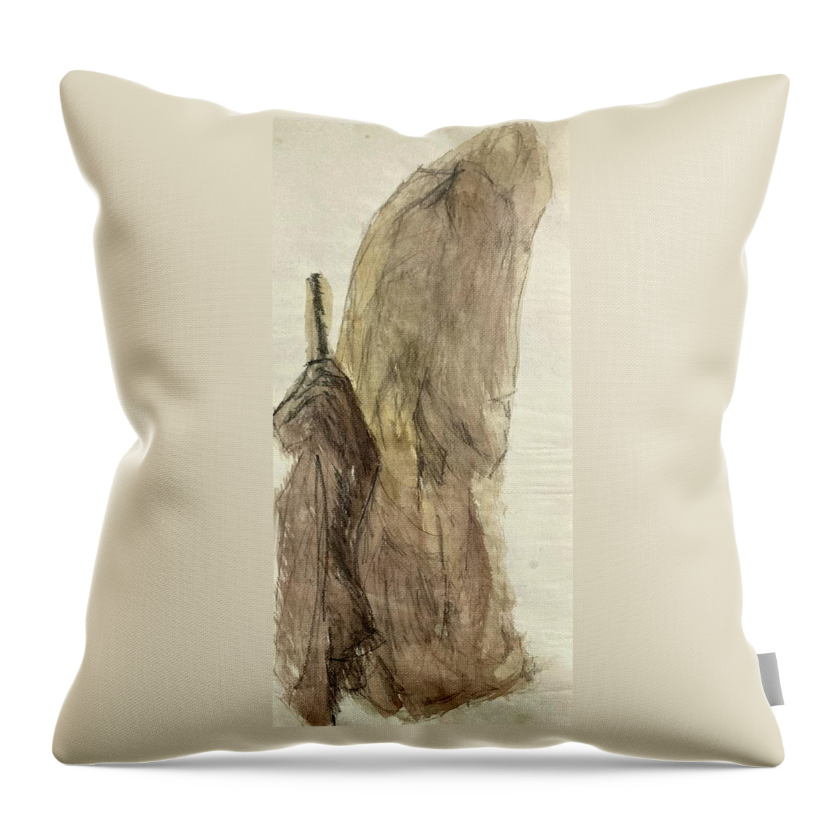 Figure Throw Pillow featuring the painting Wrapped figure and coat by David Euler