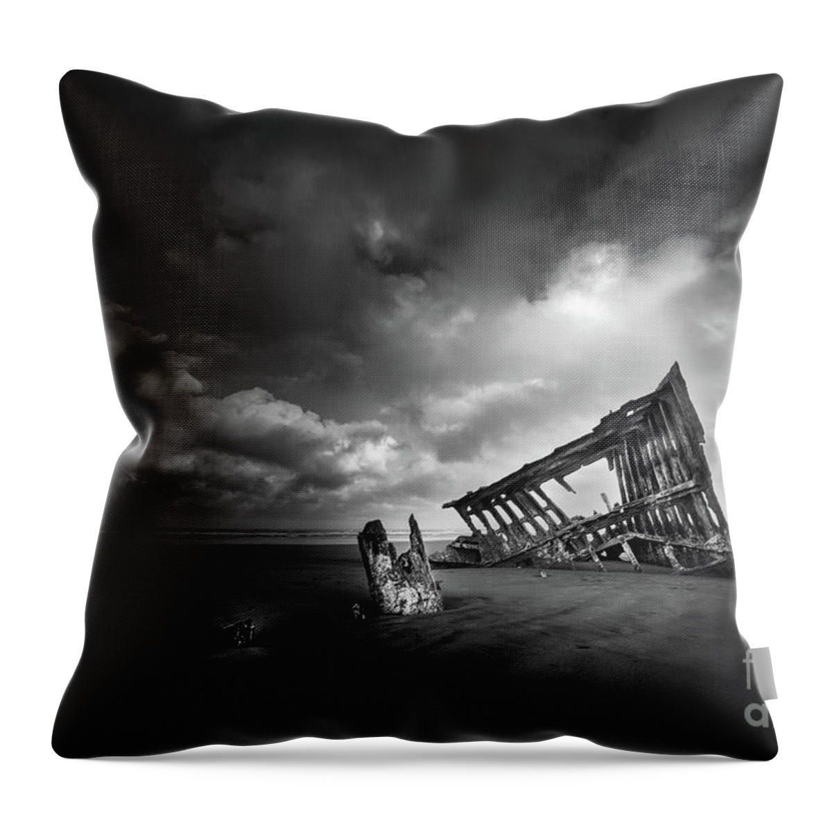 Peter Iredale Throw Pillow featuring the photograph Wreck Of The Peter Iredale by Doug Sturgess