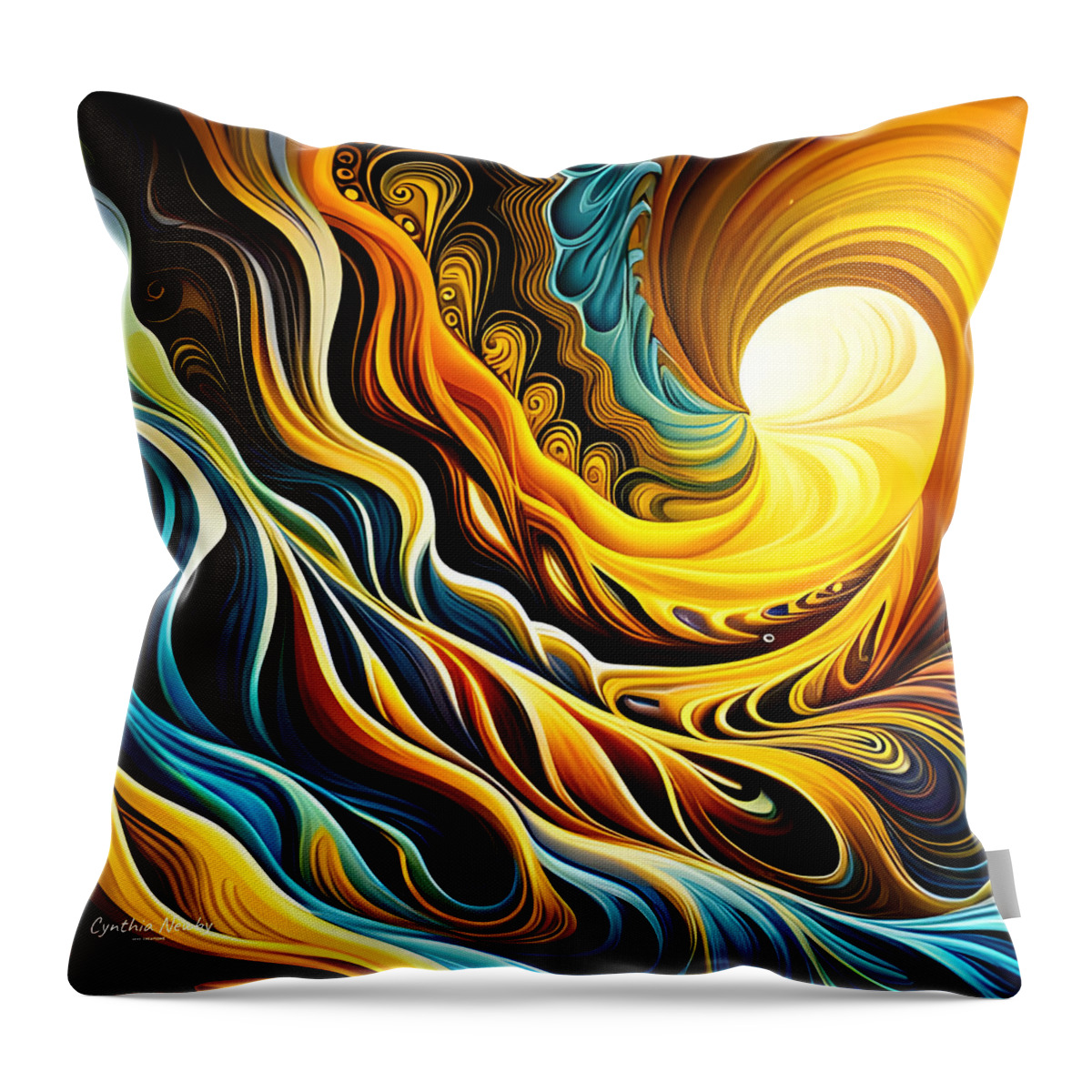 Digital Throw Pillow featuring the digital art Yellow and Blue Wave by Cindy's Creative Corner