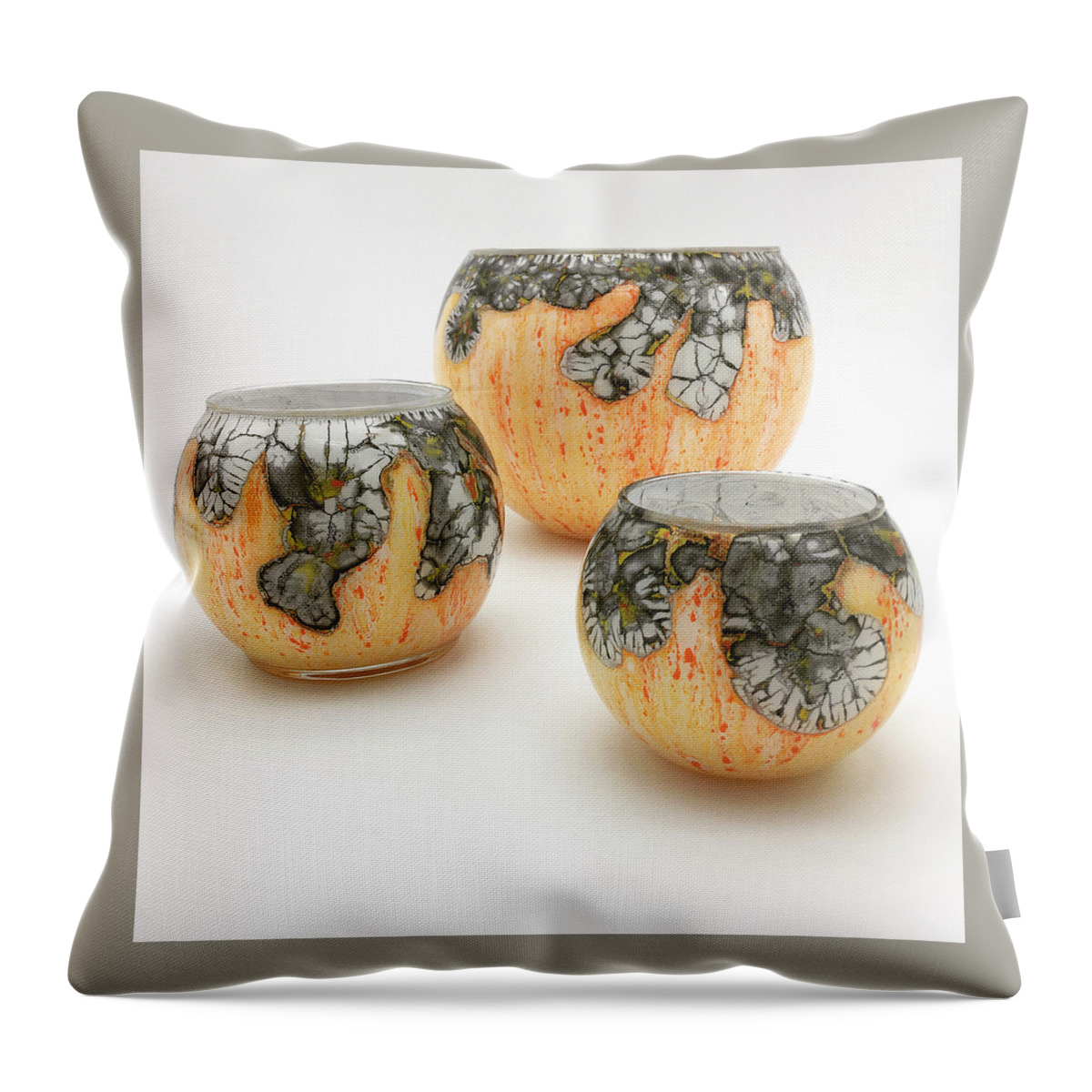 Glass Throw Pillow featuring the mixed media Yellow and White Bowls by Christopher Schranck