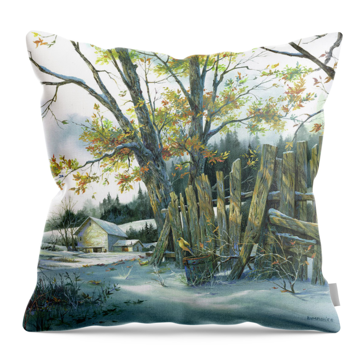 Michael Humphries Throw Pillow featuring the painting Yellow Bird by Michael Humphries