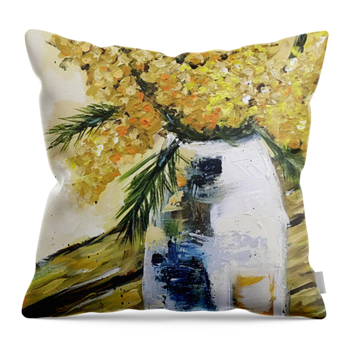 Flowers Throw Pillow featuring the painting Yellow Bunch by Roxy Rich