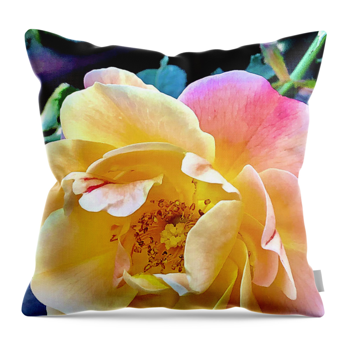 Rose Throw Pillow featuring the digital art Yellow Deck Rose by Nancy Olivia Hoffmann
