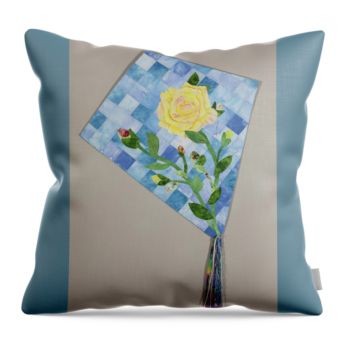 Fiber Art Throw Pillow featuring the mixed media Yellow Rose of Texas 2 by Vivian Aumond