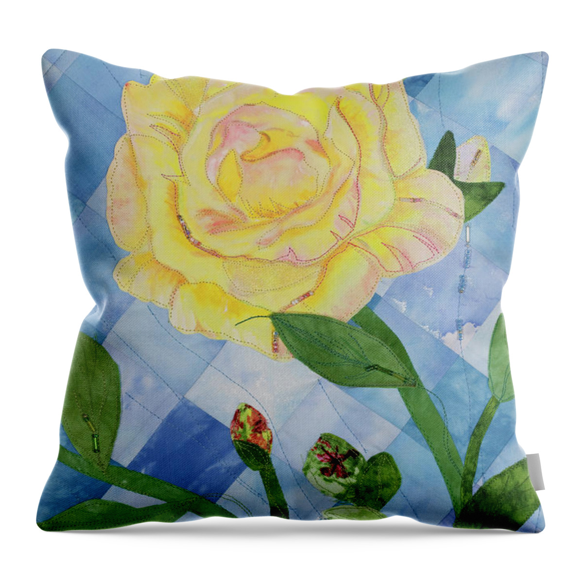 Fiber Art Throw Pillow featuring the mixed media Yellow Rose of Texas 3 by Vivian Aumond