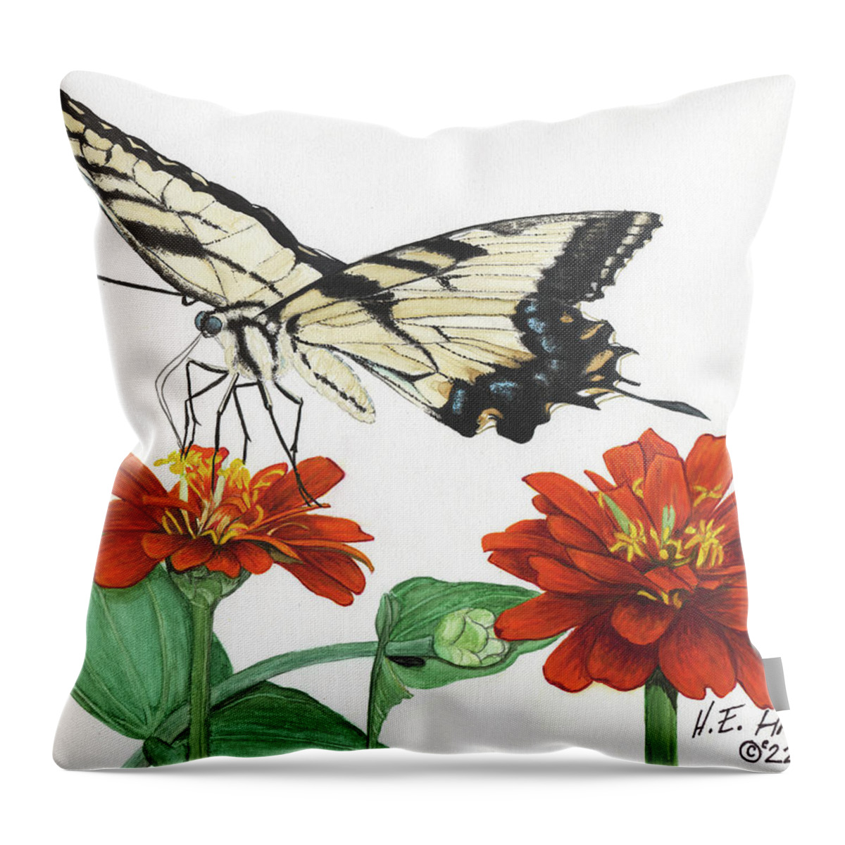 Yellow Tiger Swallowtail Throw Pillow featuring the painting Yellow Tiger by Heather E Harman