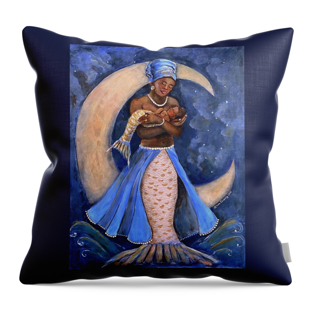 Yemaya Throw Pillow featuring the painting Yemaya by Linda Queally by Linda Queally