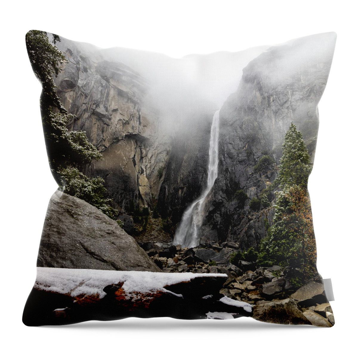 Ca Throw Pillow featuring the photograph Yosemite Falls in Winter I by Cheryl Strahl