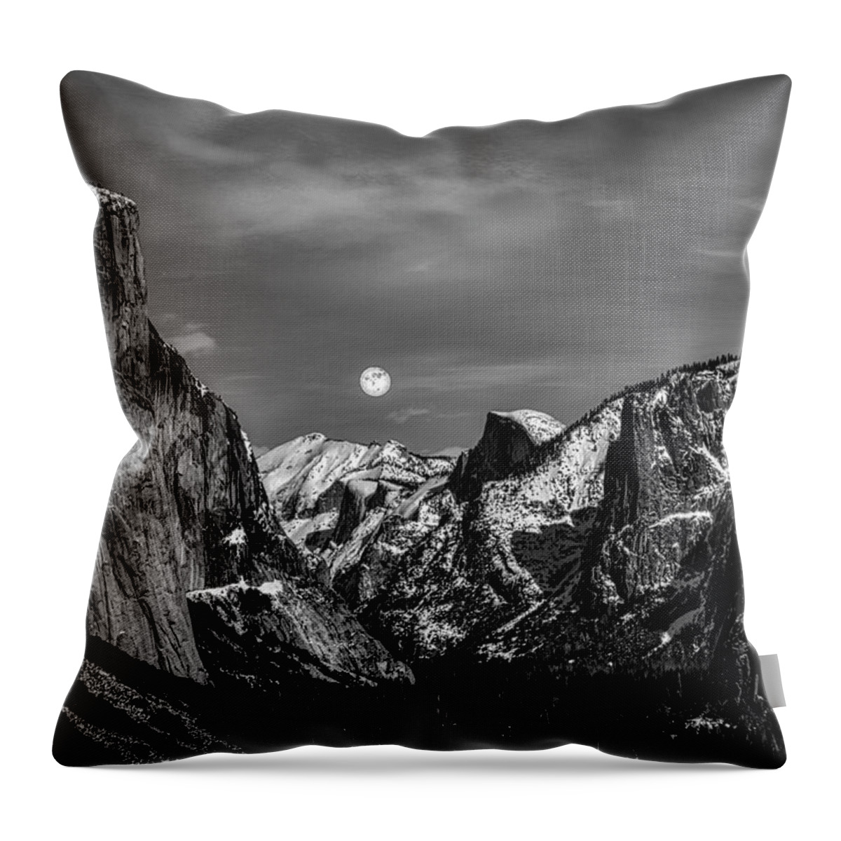 Landscape Throw Pillow featuring the photograph Yosemite Winter Moon by Romeo Victor