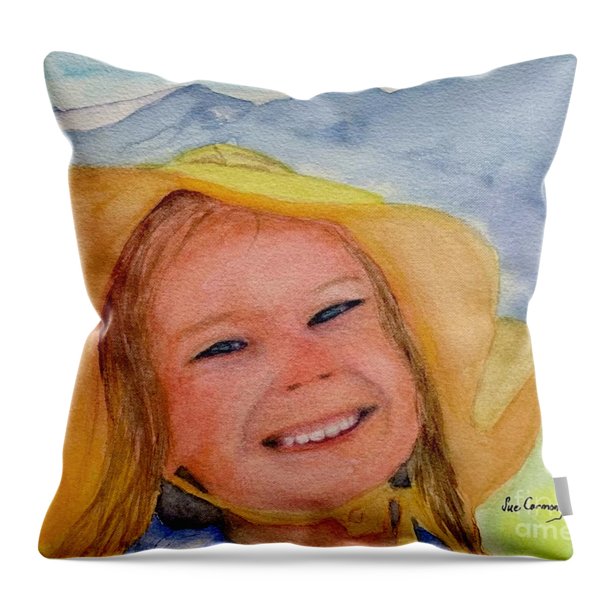 Girl Throw Pillow featuring the painting You Are My Sunshine by Sue Carmony