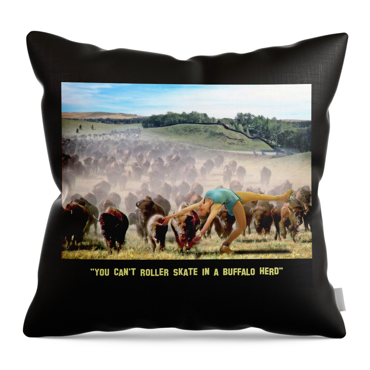 2d Throw Pillow featuring the digital art You Can't Roller Skate In A Buffalo Herd by Brian Wallace