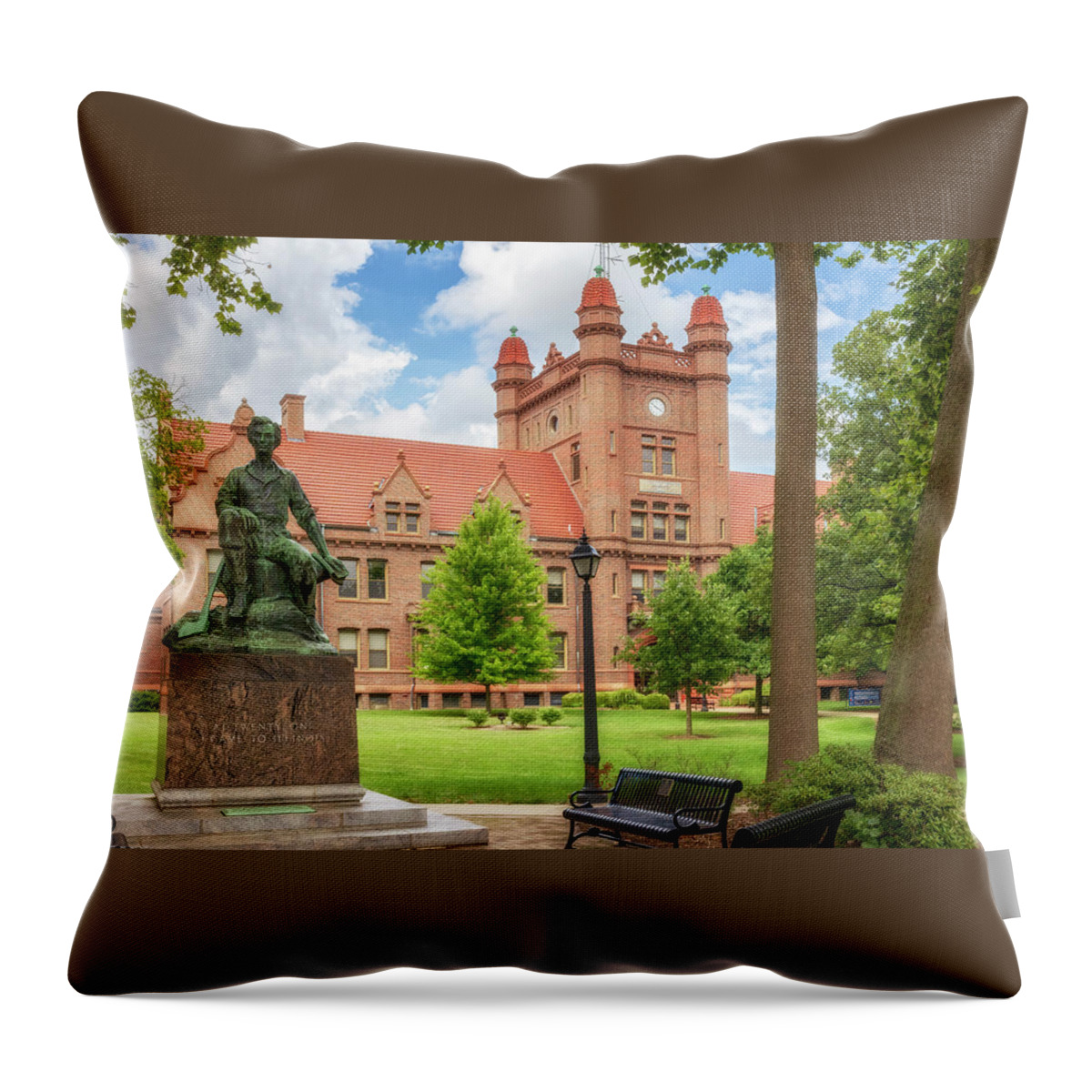 Millikin University Throw Pillow featuring the photograph Young Abe Lincoln - Millikin Universtiy - Decatur, Illinois by Susan Rissi Tregoning