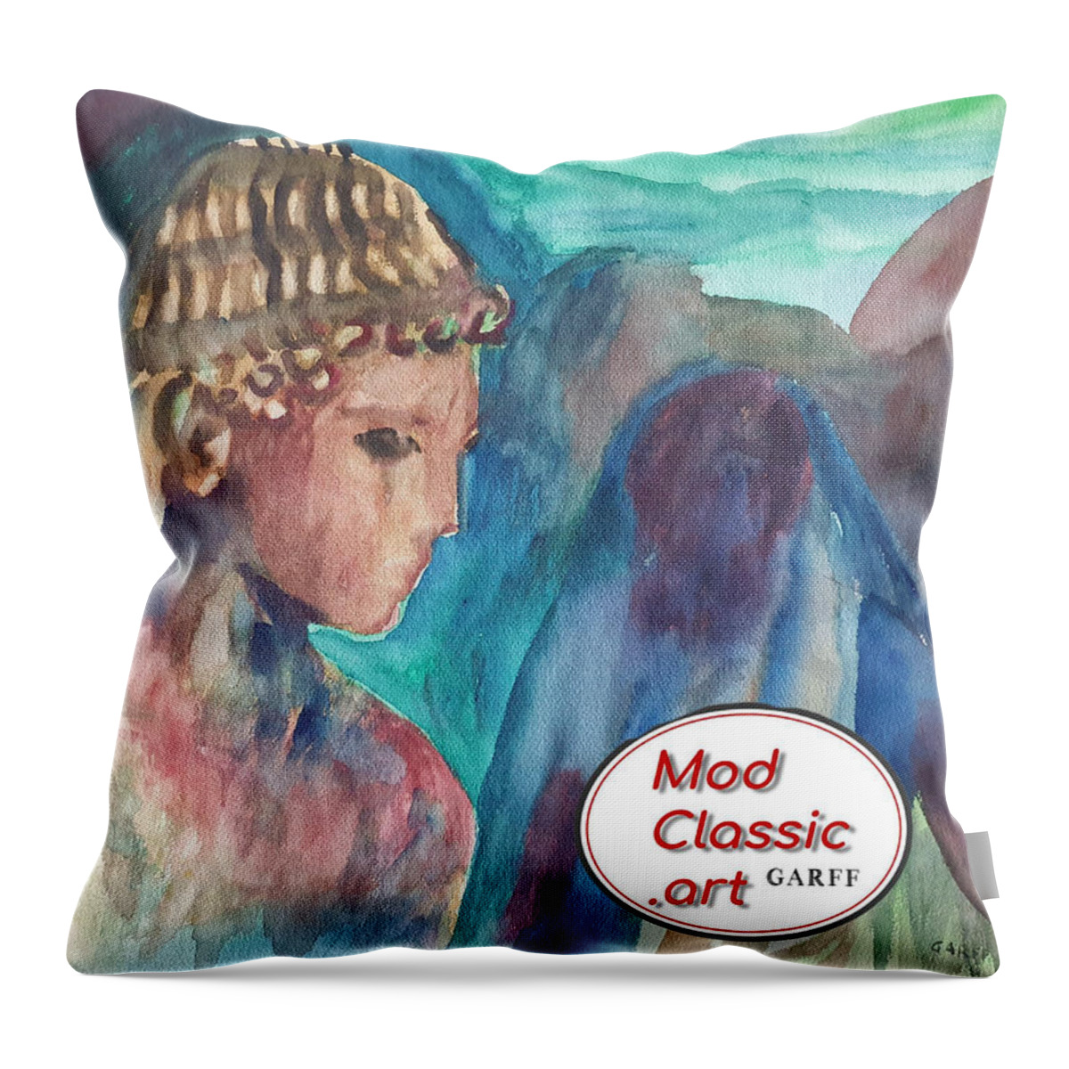 Sculpture Throw Pillow featuring the painting Youth ModClassic Art by Enrico Garff