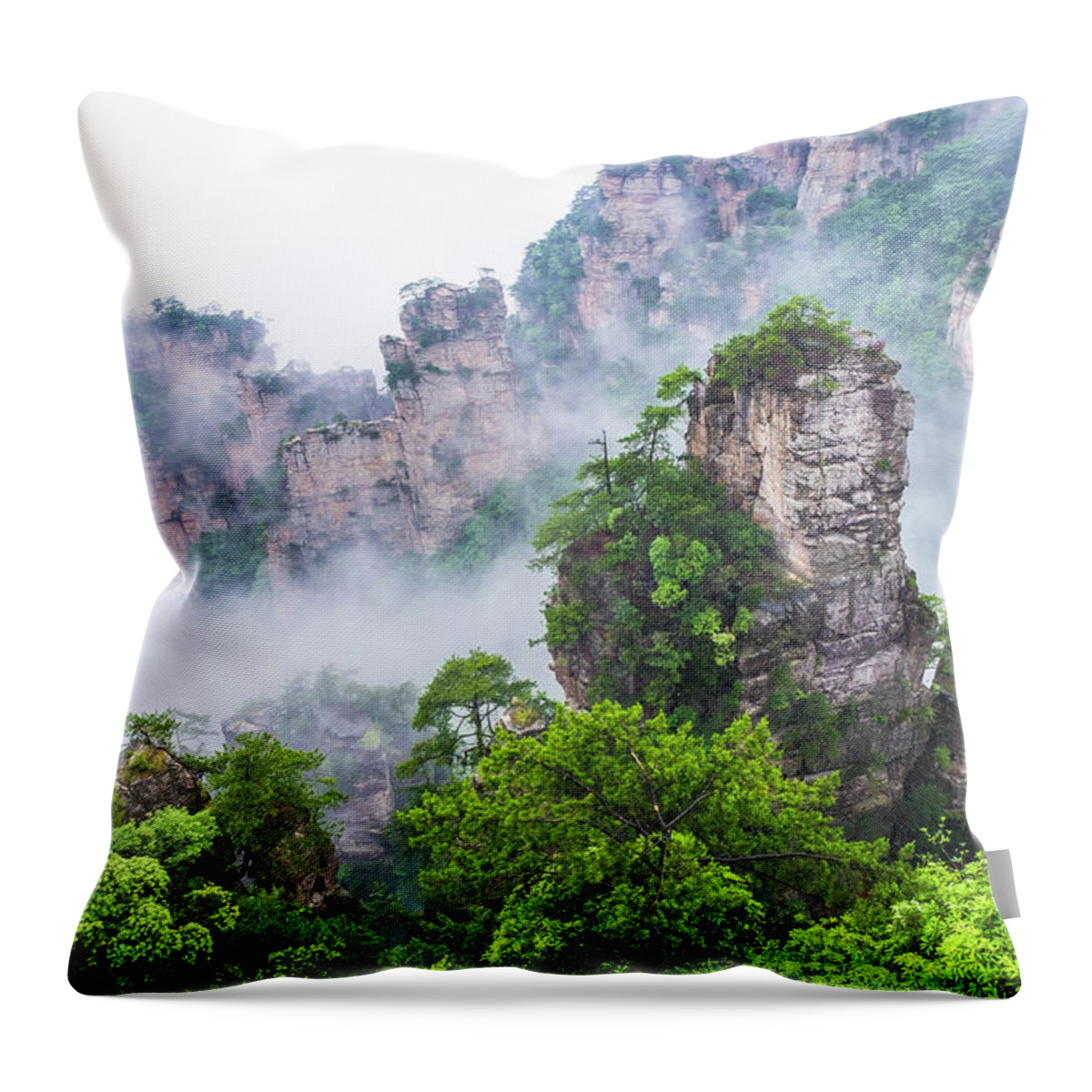 Changsa Throw Pillow featuring the photograph Zhangjiajie Tianzi Mountain Nature Reserve by Arj Munoz