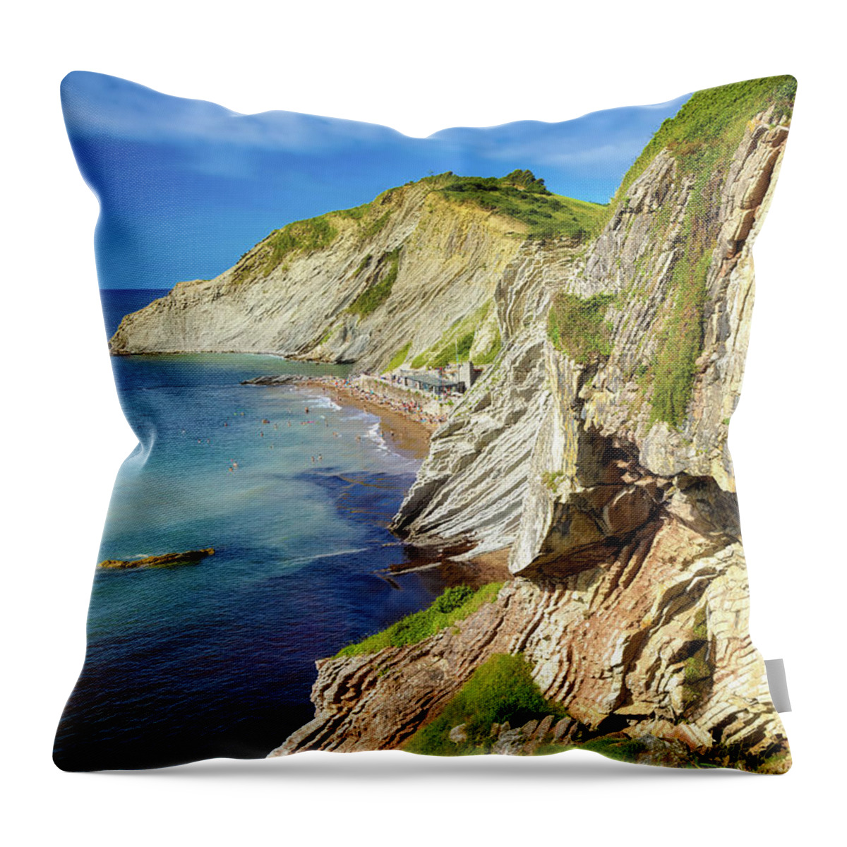 Euskadi Throw Pillow featuring the photograph Zumaya Flysch Cliffs, Gipuzkoa - Orton glow Edition by Jordi Carrio Jamila