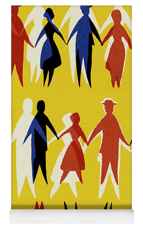 Background with pictograms of people holding hands Yoga Mat