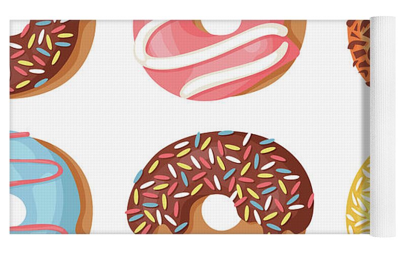 Colorful cute donuts seamless pattern Yoga Mat by Julien - Pixels