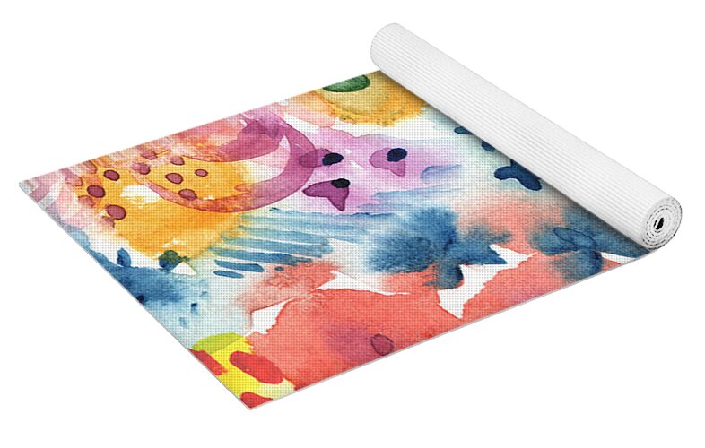 Bold Boho Patchwork- abstract art Yoga Mat by Linda Woods - Fine