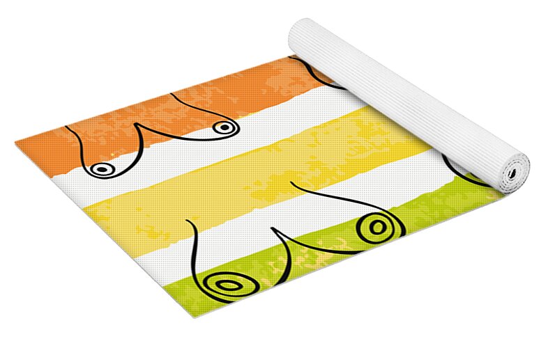 Minimal female breast size feminine body front view different boobs form  Watercolor rainbow stripes Yoga Mat