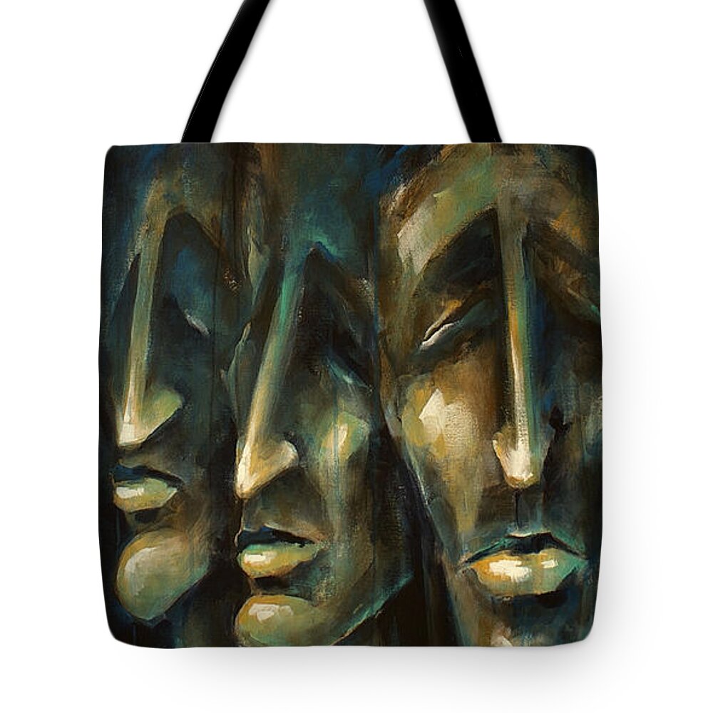 Expressionist Tote Bag featuring the painting ' Jury of Eight ' by Michael Lang
