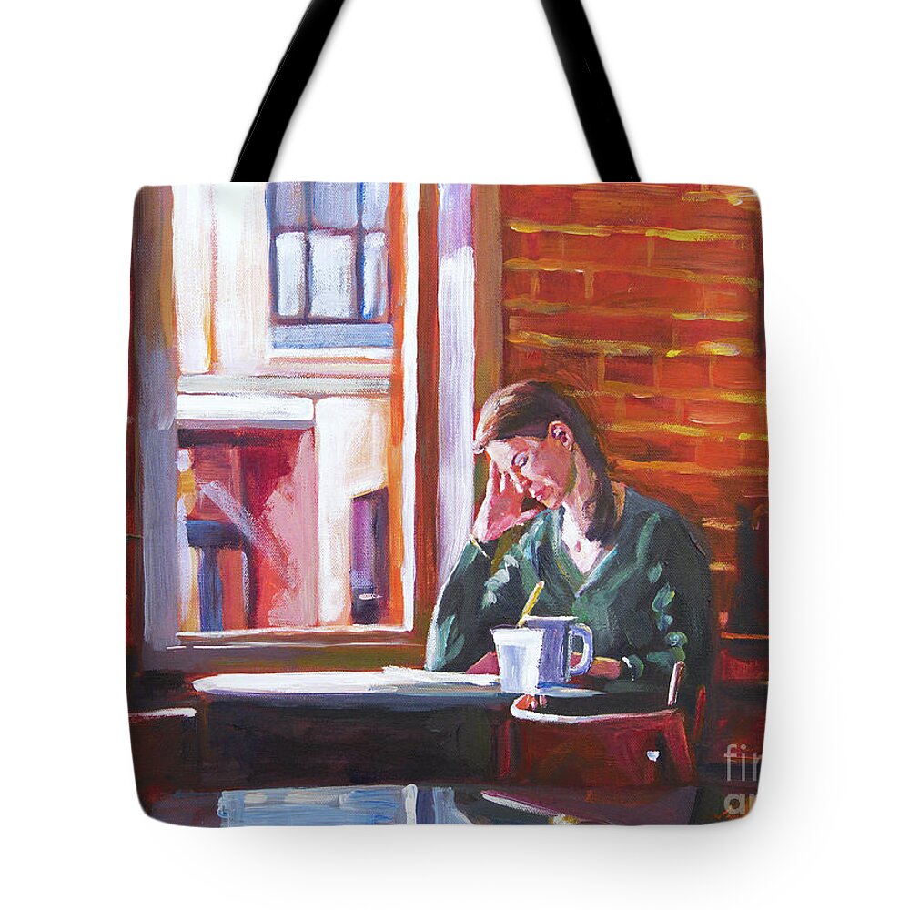 Interior Tote Bag featuring the painting Bistro Student by David Lloyd Glover