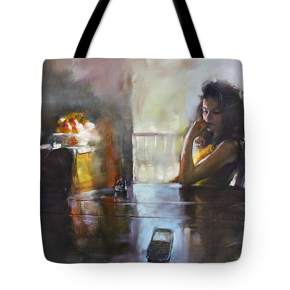 Blackberry Tote Bag featuring the painting Blackberry by Ylli Haruni