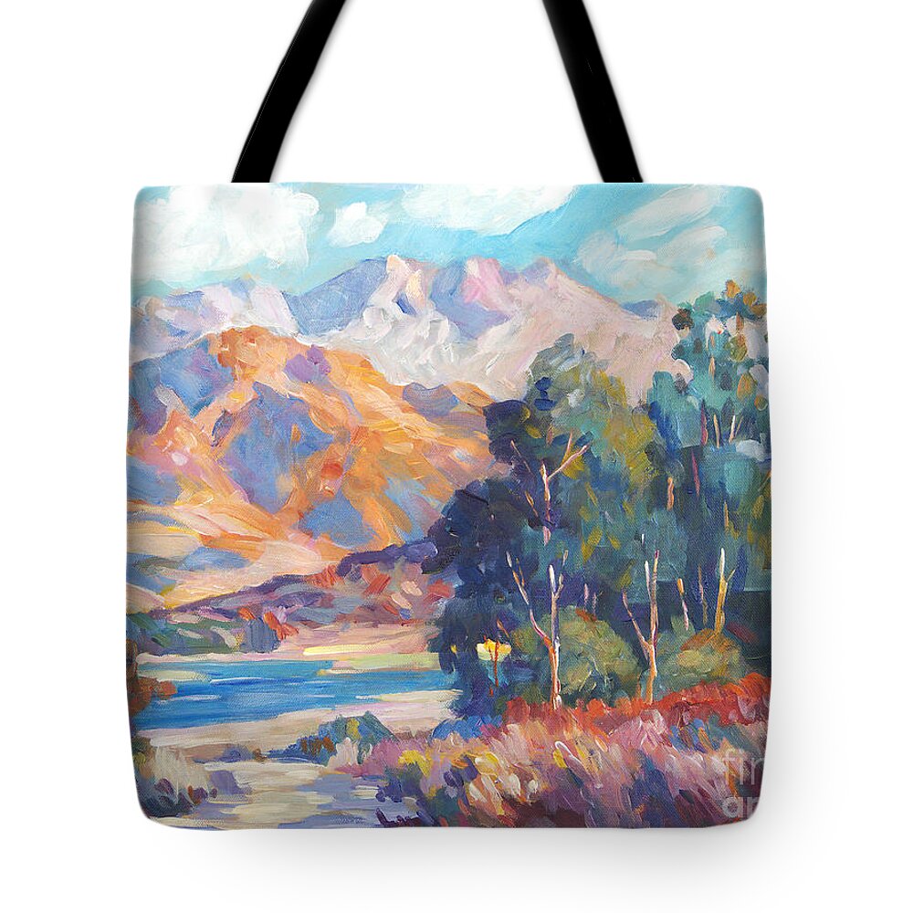 Mountains Tote Bag featuring the painting California Lake by David Lloyd Glover