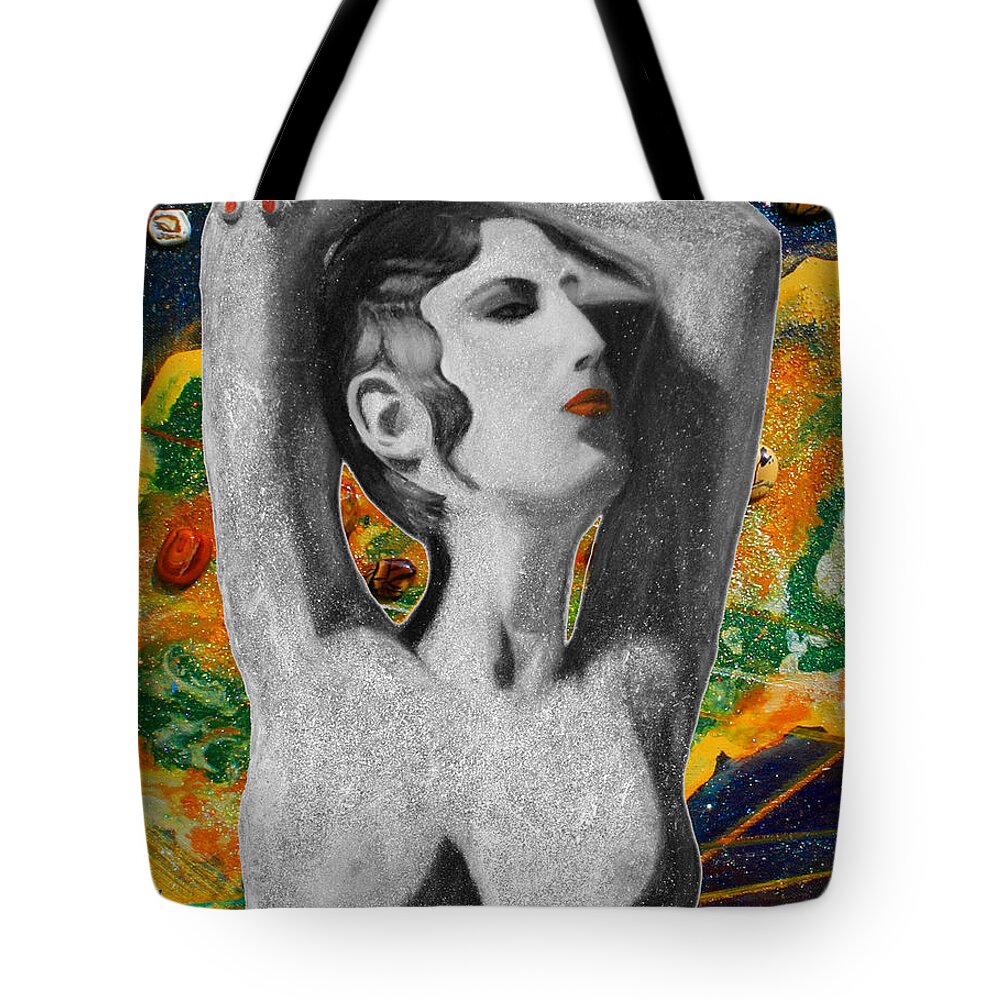 Augusta Stylianou Tote Bag featuring the digital art Cyprus Map and Aphrodite #5 by Augusta Stylianou