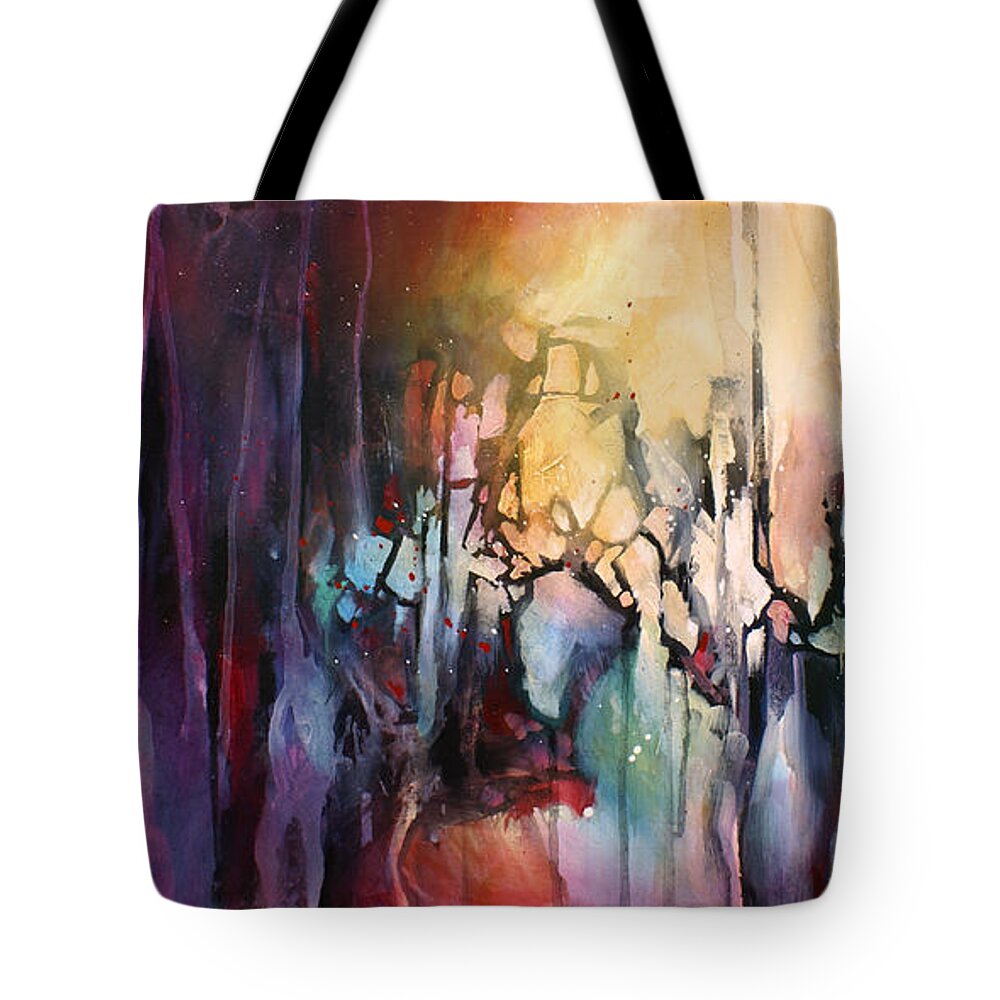 Abstract Tote Bag featuring the painting ' Fractured Moment' by Michael Lang