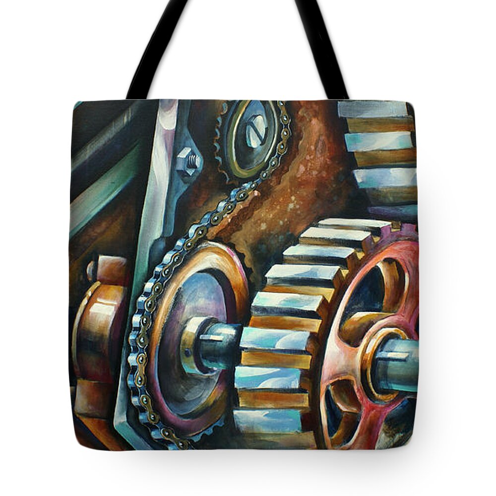 Mechanical Tote Bag featuring the painting ' In Harmony ' by Michael Lang