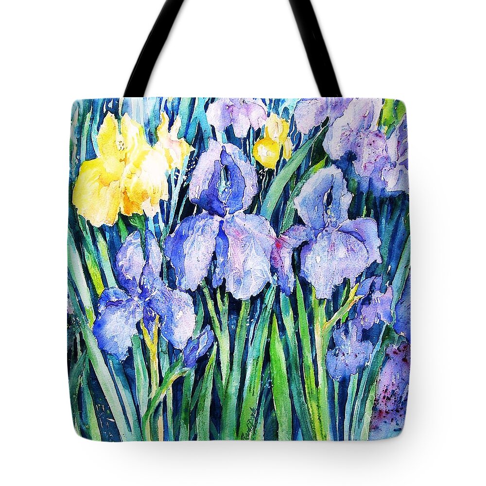 Iris Tote Bag featuring the painting Irises by Trudi Doyle