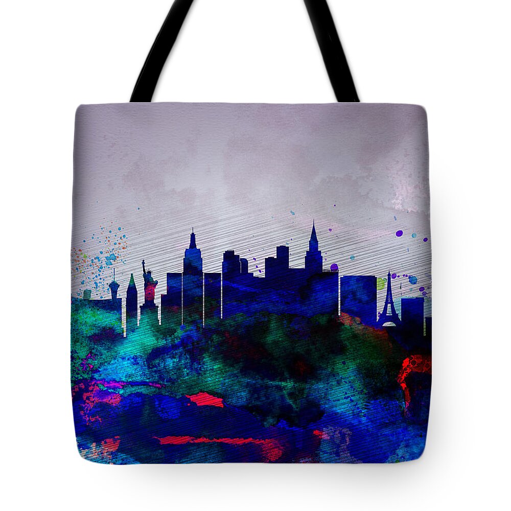 Las Vegas Tote Bag featuring the painting Las Vegas Watercolor Skyline by Naxart Studio