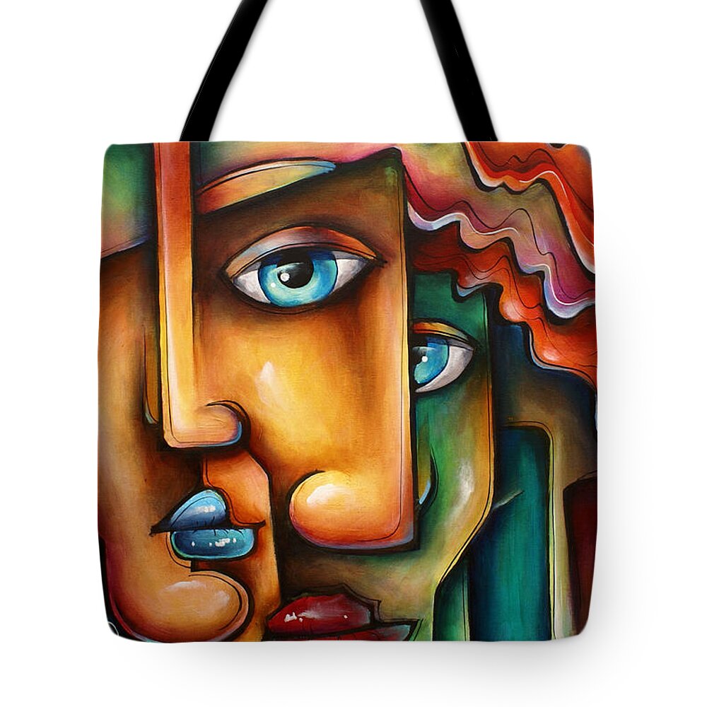 Urban Expressions Tote Bag featuring the painting ' Mixed Emotions ' by Michael Lang
