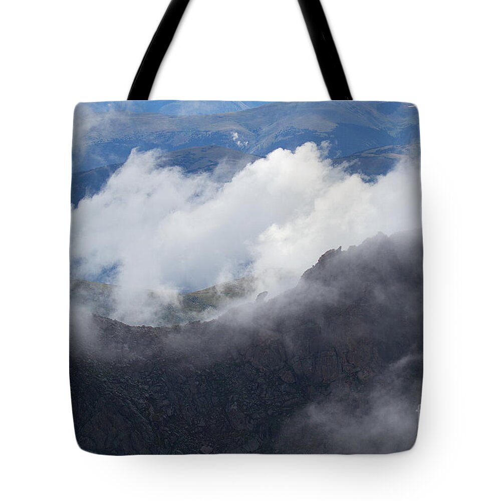 Mt. Bierstadt Tote Bag featuring the photograph Mt. Bierstadt in the Clouds by Jim Garrison