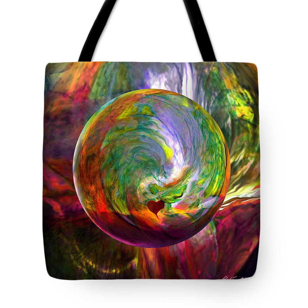 Love Tote Bag featuring the digital art Orbing a Sea of Love by Robin Moline