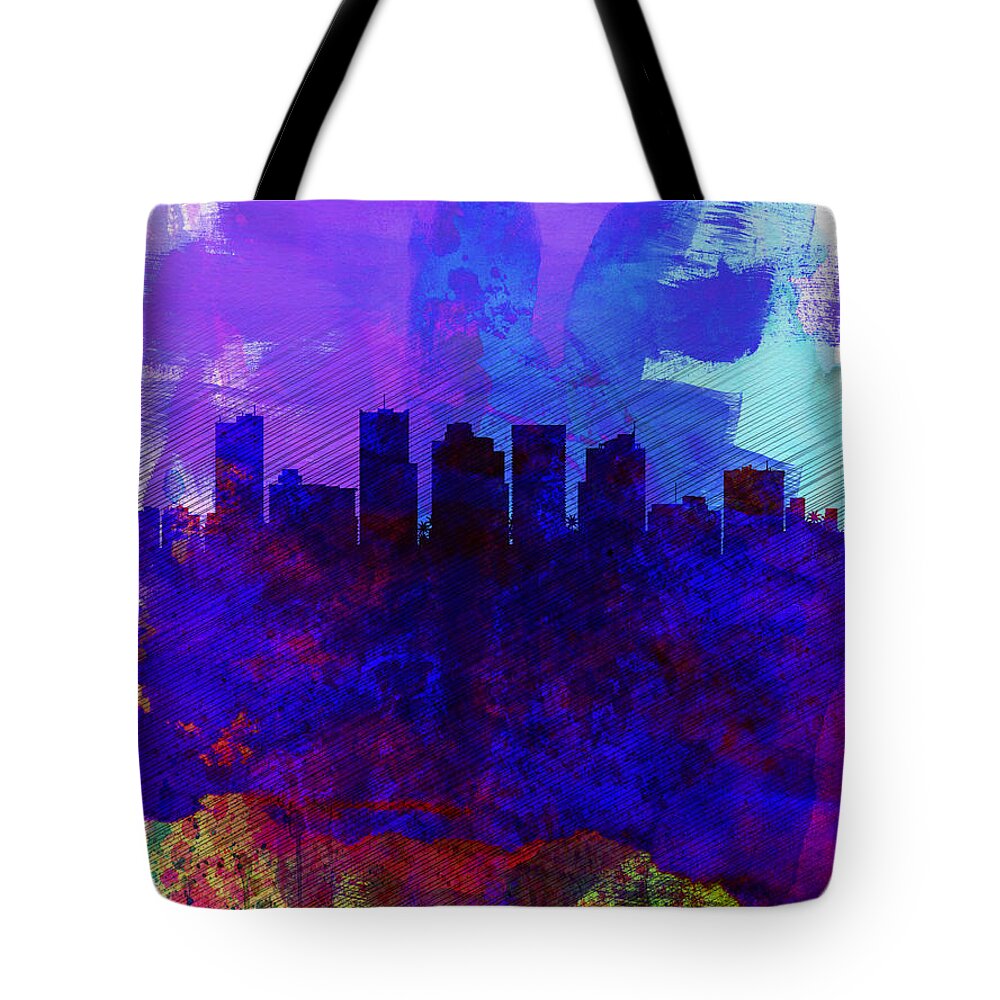 Phoenix Tote Bag featuring the painting Phoenix Watercolor Skyline 1 by Naxart Studio