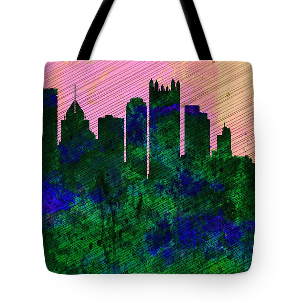 Pittsburgh Tote Bag featuring the painting Pittsburgh City Skyline by Naxart Studio