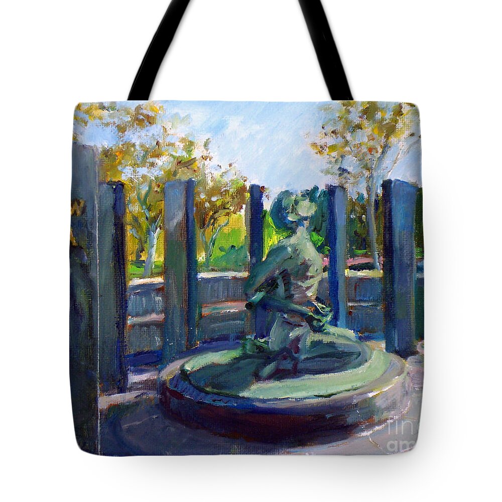 Riverside Tote Bag featuring the painting Riverside National Cemetery POW MIA Memorial by Joan Coffey