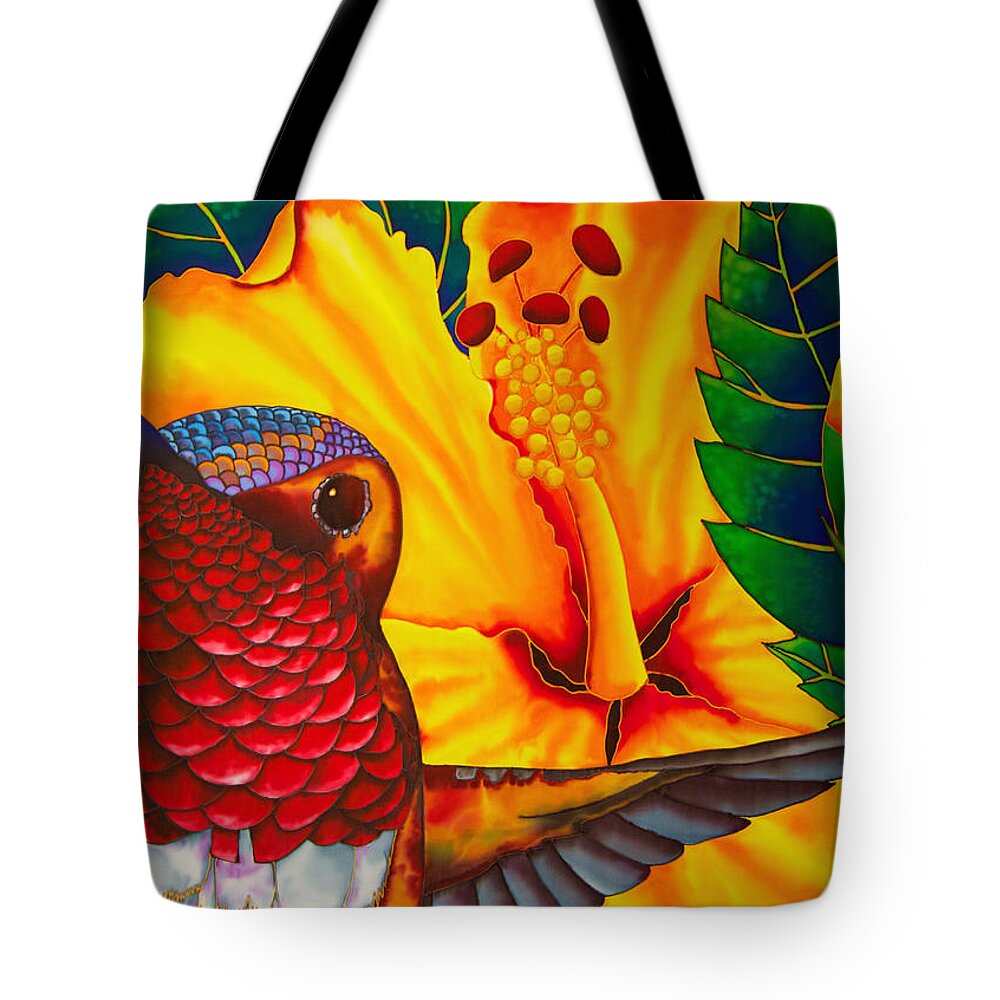 Hibiscus Flower Tote Bag featuring the painting Rufous Hummingbird - Exotic Bird by Daniel Jean-Baptiste