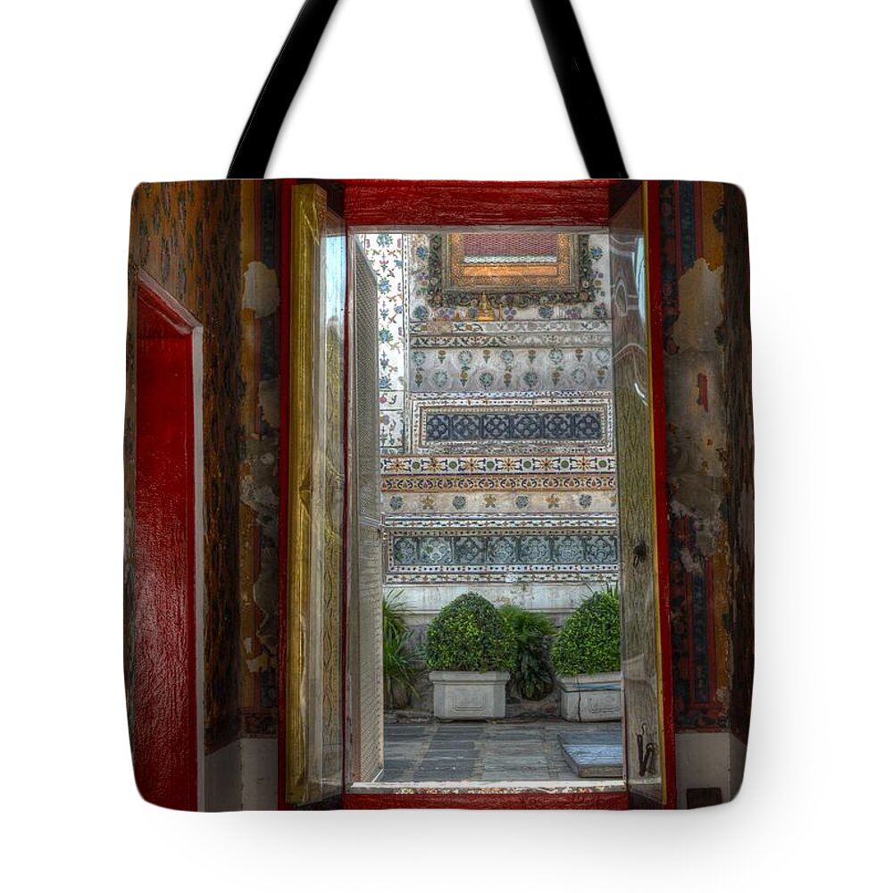 Michelle Meenawong Tote Bag featuring the photograph Temple Door by Michelle Meenawong