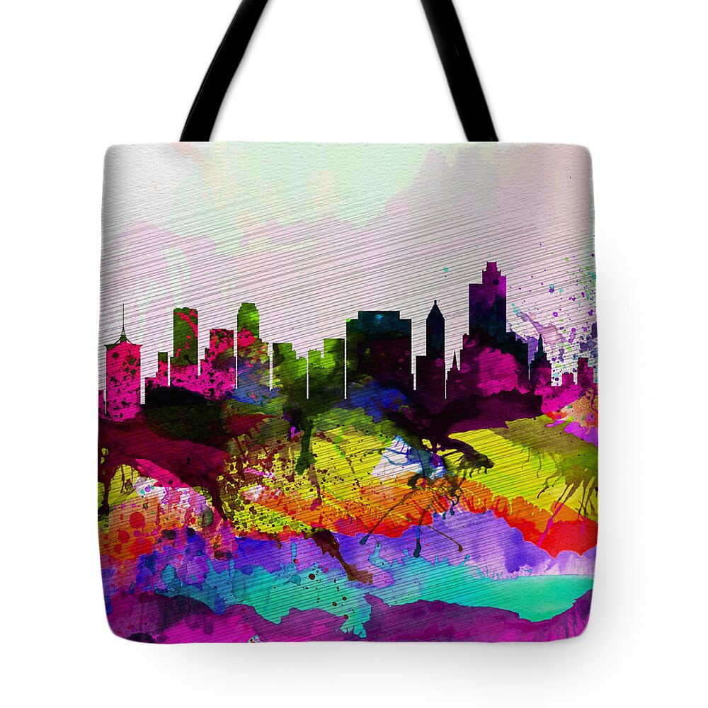 Tulsa Tote Bag featuring the painting Tulsa Watercolor Skyline by Naxart Studio